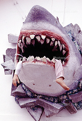 Shark Bite, Jaws Statue. Munched Human, macabre, teeth, 1995