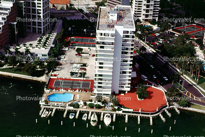 Hotel buildings, shoreline, skyscrapers, pool, docks, 21 January 1995
