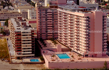 Hotels, art-deco buildings, swimming pool, balconies, high rise, resor, 21 January 1995