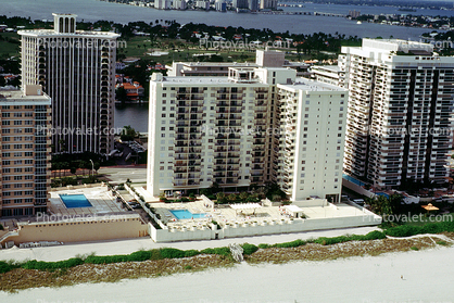 Hotels, art-deco buildings, sand, beach, 21 January 1995