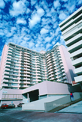 Art-deco building, alto cumulus clouds, Balconies, Balcony, 21 January 1995