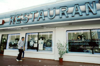 Restaurant, Art-deco building, plants, potters, windows, 21 January 1995