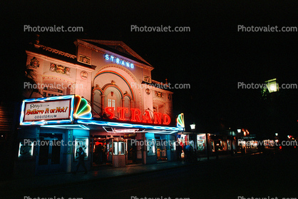 Neon Lights, night, nighttime, Strand Movie Theater, marquee, 22 January 1995