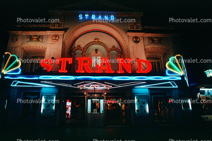 Strand Theater, marquee, Neon Lights, night, nighttime, Strand Movie Theater, 22 January 1995