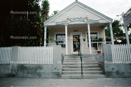 Key West Candy Company, building, steps, stairs, picket fence, porch