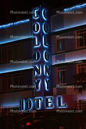 Colony Hotel, building, art-deco, neon sign