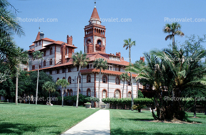 Flagler College, Landmark Building, walkway, lawn, trees, tower