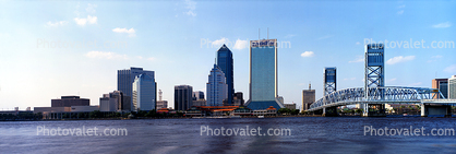 Saint Johns River under the Jacksonville Skyline, John T Alsop Bridge, The Jacksonville Landing, skyscrapers, Downtown Buildings