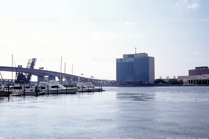 Docks, boats, Skyline, bridge, high rise, Building, Jacksonville