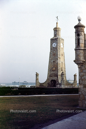 Coquina Clock Tower, Daytona Beach, landmark, 1950s, outdoor clock, outside, exterior, building