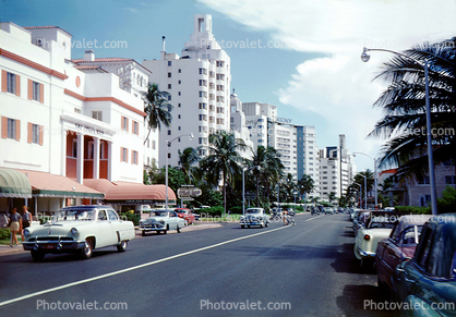 Buildings, Cars, automobile, vehicle, South Beach, Miami, 1950s