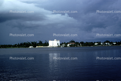 Hotel on the Water, Clouds, Ocean, buildings, Palm Beach, 1954, 1950s