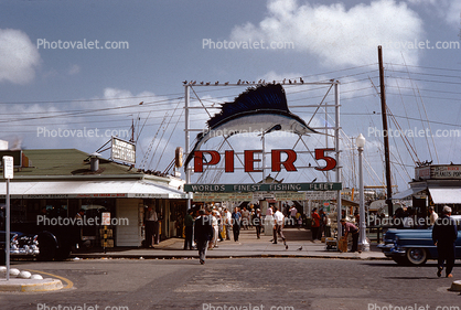 Pier 4, Sailfish, people, Cadillac Car, Bayfront Park, Miami, 1954, 1950s