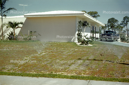 Front Lawn Sprinklers, 1958 Cadillac Coupe deVille, Home, House, Miami, 1950s