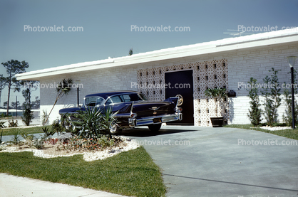 Front Lawn Garden, 1958 Cadillac Coupe deVille, Home, House, Miami, 1950s