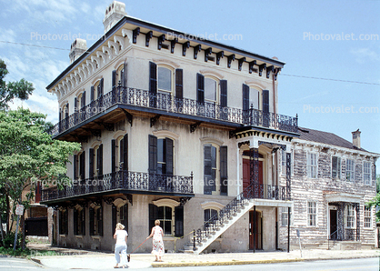 Unique Building, Home, House, Stairs, Corner, balcony, Historic Savannah