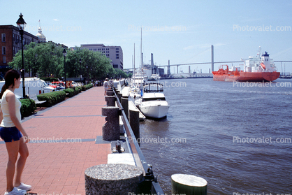 Ship, Boat, dock, Savannah River, The Talmadge Memorial Bridge, waterfront