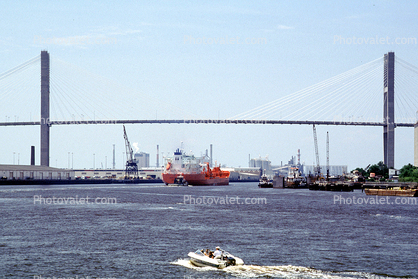 Ship, Boat, dock, Savannah River, The Talmadge Memorial Bridge