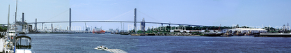 Boat, dock, Savannah River, The Talmadge Memorial Bridge, waterfront