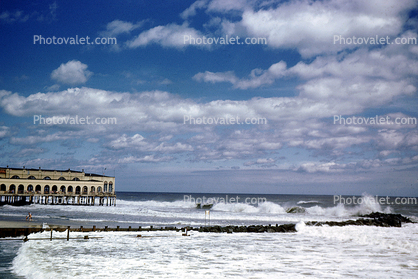 Jetty, waves, Atlantic Ocean, Ocean City, 1949, 1940s
