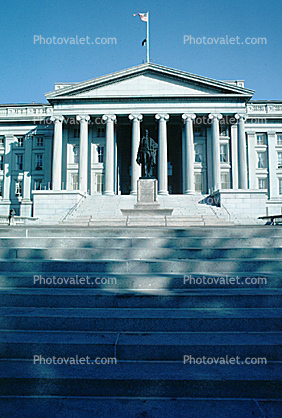 The Treasury Department Building, Alexander Hamilton Statue Sculpture, Columns, Steps