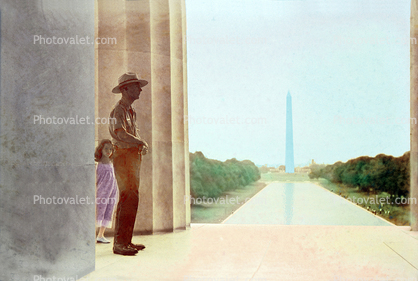 Girl appears, Transcendental  Lincoln Memorial, Park Ranger, Washington Memorial, Reflecting Pool, mall, Paintography
