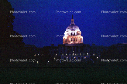 United States Capitol, Twilight, Dusk, Dawn, Night, nightime, Exterior, Outdoors, Outside, Nighttime, 1950s