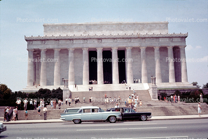 Lincoln Memorial, cars, automobile, vehicles, July 1965, 1960s