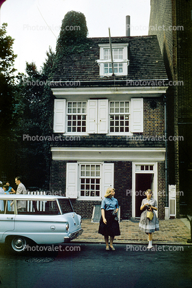 Ford Falcon Station Wagon, Girl, Woman, Dress, Home, House, Car, automobile, vehicle, 1960s