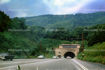 Tuscarora Mountain Tunnel, Franklin / Huntingdon counties, Pennsylvania, Interstate Highway I-76, Cars, automobile, vehicles, 1950s