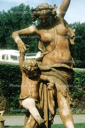 Cherub statue, Woman, sculpture, figure, Biltmore Estate, Asheville, August 1958, 1950s