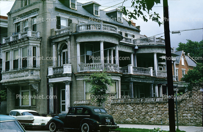 Cars, vehicle, building, mansion, Charleston, August 1959, 1950s