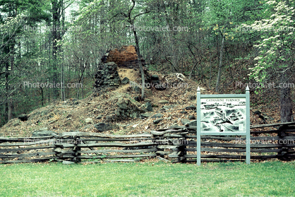 Catharine Furnace, historic iron furnace, ruin, fence, Fredericksburg, Spotsylvania National Military Park