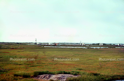 Estuary, wetlands, Skyline, buildings, inlets, July 1974, 1970s