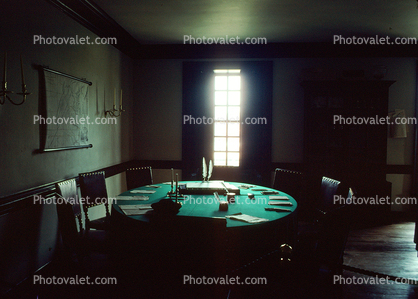 Committee Room, Capitol, inside, interior, table, chairs, dark