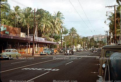 Cars, automobile, vehicles, Honolulu, 1940s