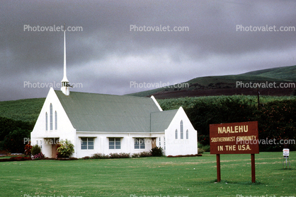 Church, building, steeple, Naalehu, Southernmost community in the USA