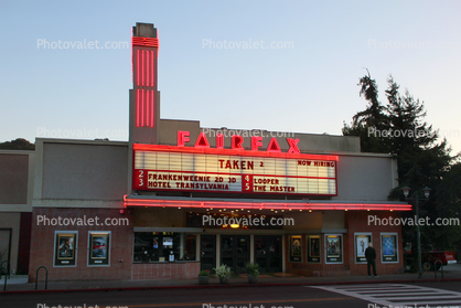 Fairfax Movie Theatre building, Marin County, neon sign, marquee