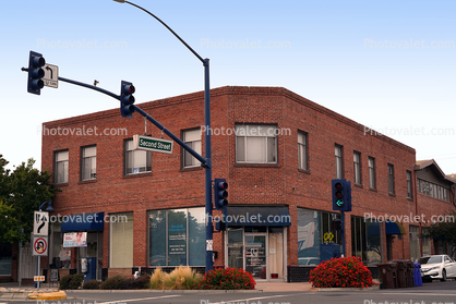 Brick Building, Traffic Lights, Town of Rodeo, Contra Costa County