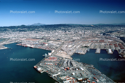 Docks, Port of Oakland, Harbor, piers, cranes, Mount Diablo