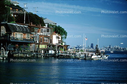 Docks, boats, homes, houses, shore, shoreline, Belvedere, Marin County