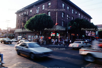 Speeding Cars, dusk, intersection, Berkeley
