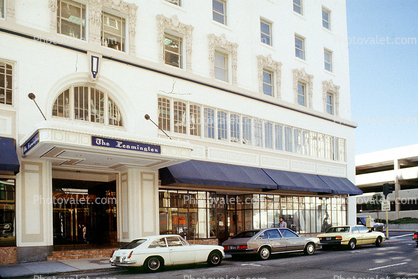The Leamington Hotel, entrance, cars, building, 1980s