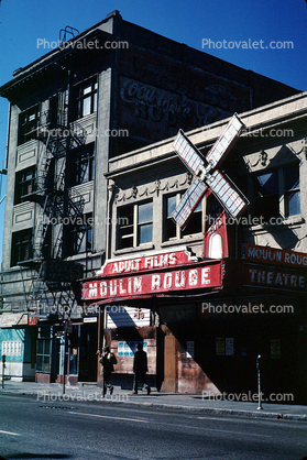 Moulin Rouge, Adult Films, street, seedy building, urban decay, 1980s