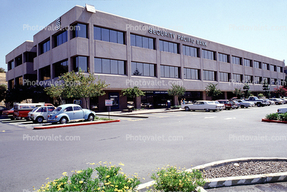 Security Pacific Bank, building, cars, parking