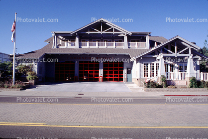 Tiburon Fire Department building, garage doors, balcony