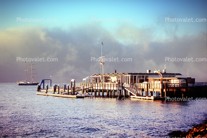 Sausalito, fog, dock, pier