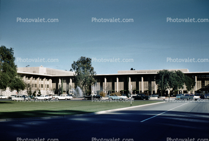 buildings, cars, Stanford University, 1950s