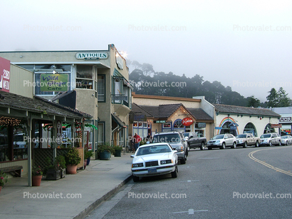 buildings, shops, stores, parked cars, Downtown Cambria