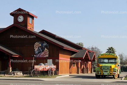 Clock Tower, Your Mamma - Ride the Bull, building, Visalia, Tulare County, outdoor clock, outside, exterior